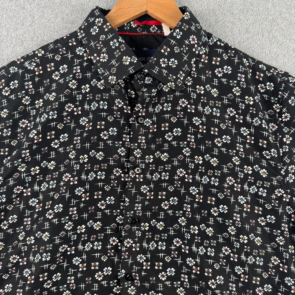 Silver Stone Button Up Shirt Mens XL Black Floral Collection Modern Fit